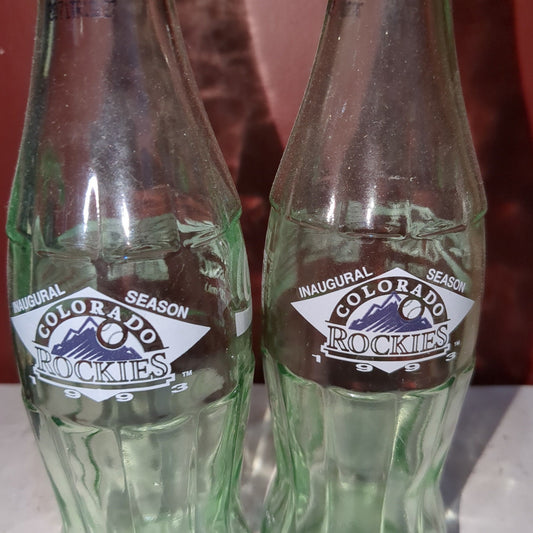 Vintage 8 oz Coca-Cola Bottles 1993 Colorado Rockies Coke EMPTY and NO CAP Set of 2