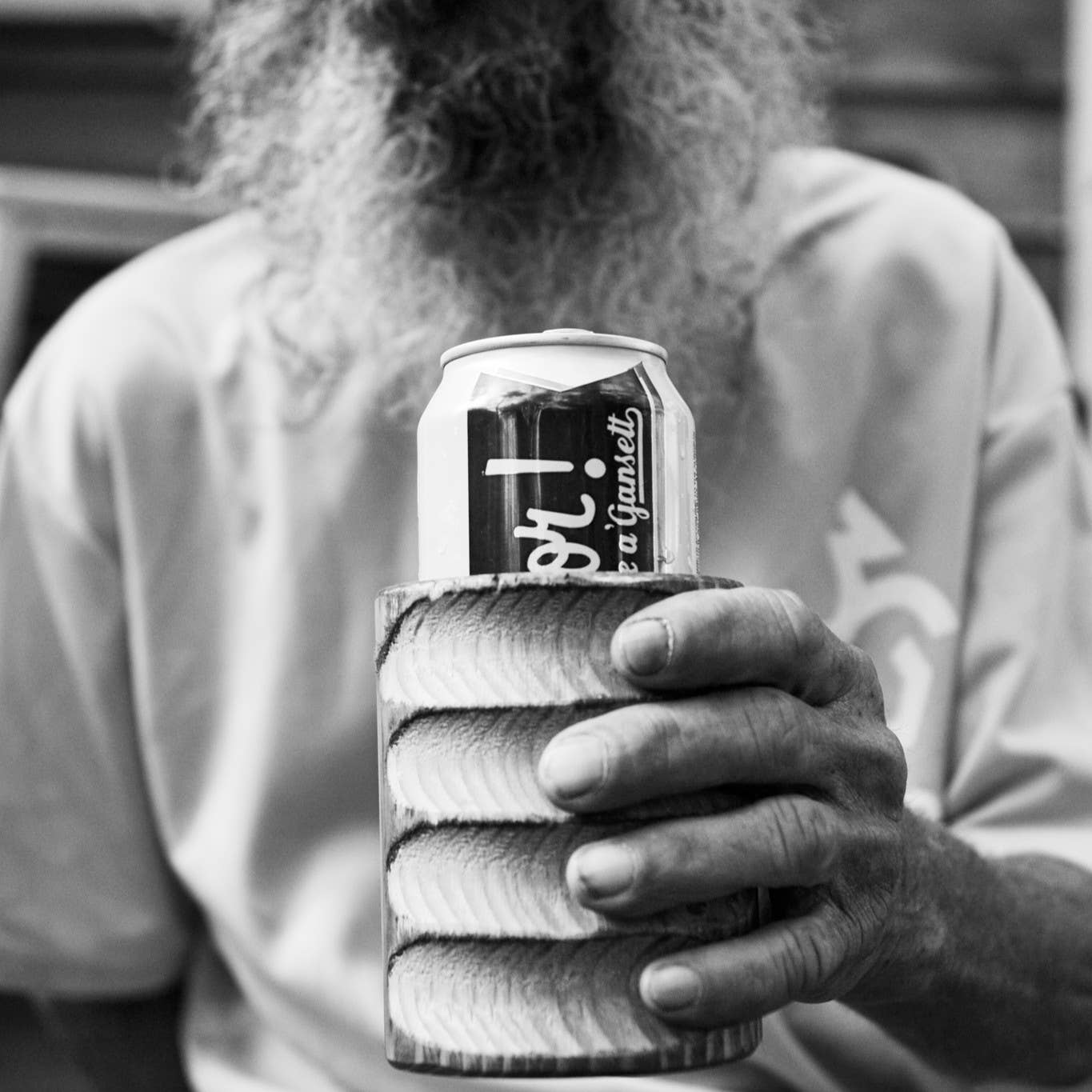 Wooden Beer Koozie Hand Carved and Engraved Beer Bigfoot Yeti Sasquatch kz3