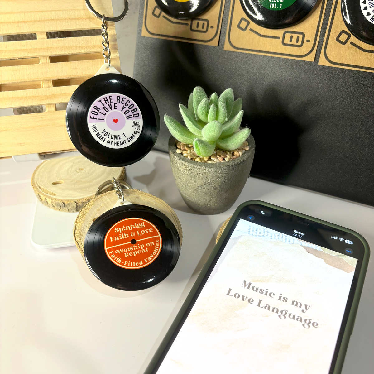 Tap and Play | Scannable Vinyl Record Magnets and Keychains: For The Record I Love You / Magnet