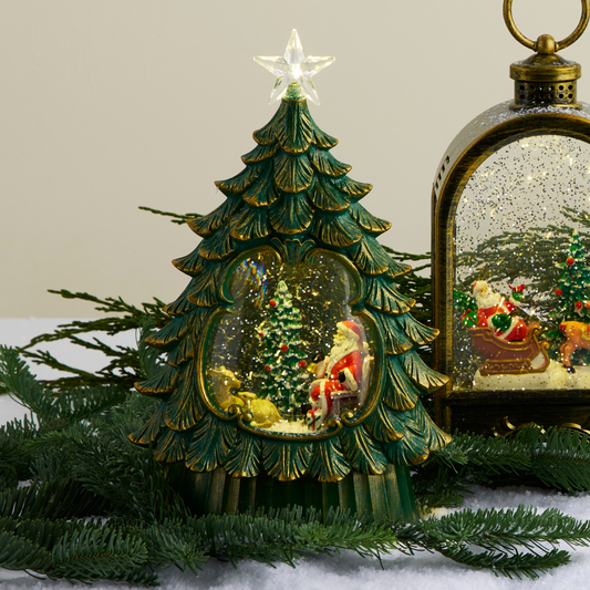 LED Evergreen Tree Musical Snow Globe w/Santa