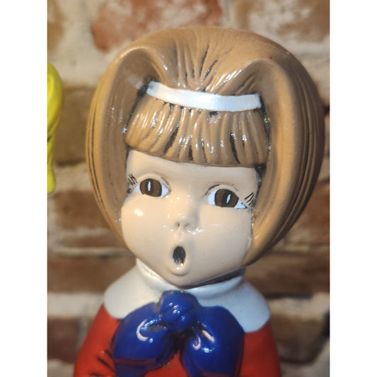Vintage Ceramic Girl Carolers Christmas Set of 2 1970s