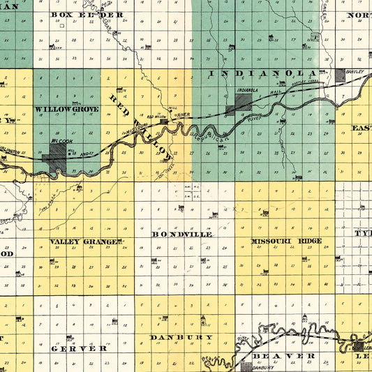 Vintage Map of Red Willow County, Nebraska 1890 -Not available at Minden location-