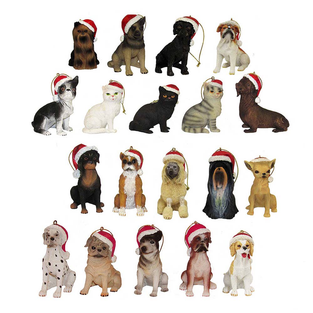 2.5"CAT/DOG W/SANTA HAT ORNAMENTS 19/A