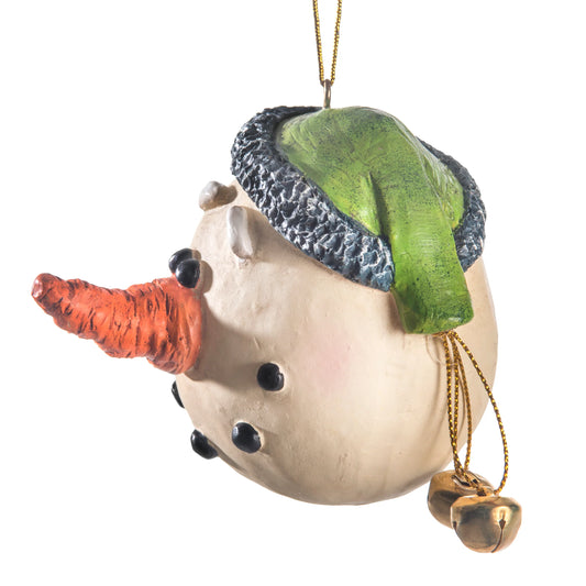 Large Snowman Head with Green Hat Ornament | Bert Anderson Collection