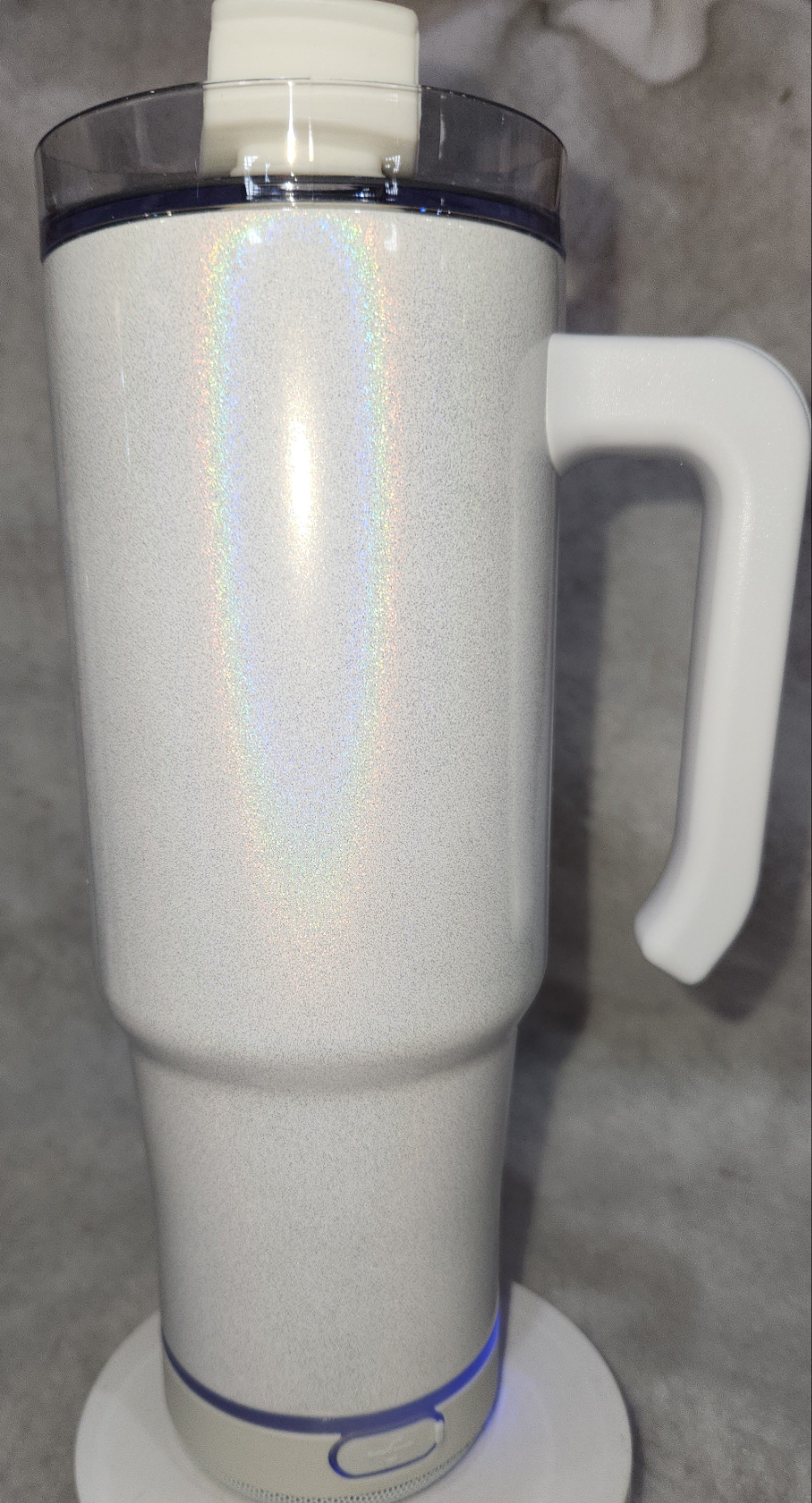 30 oz holographic rechargeable speaker on a tumbler sth1