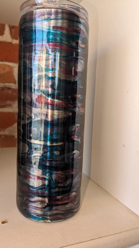 20 ounce stainless steel, Insulated, alcohol ink art Tumbler with 2 lids As Is CLEARANCE i16