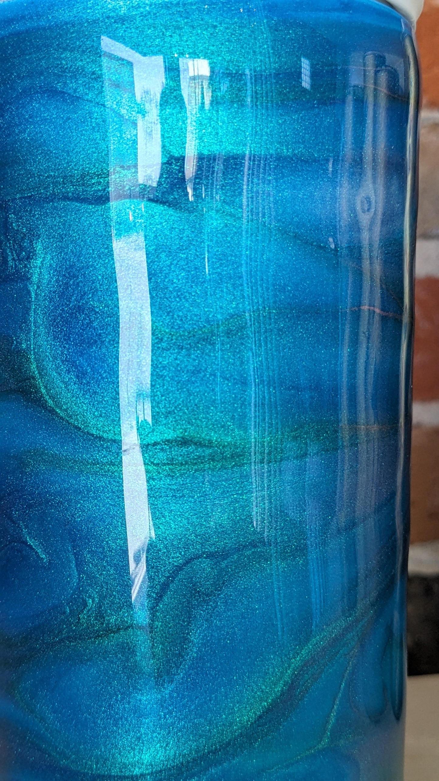 24 Oz Shaker Tumbler, Alcohol Ink blue, teal, green AS IS rough and uneven resin ais