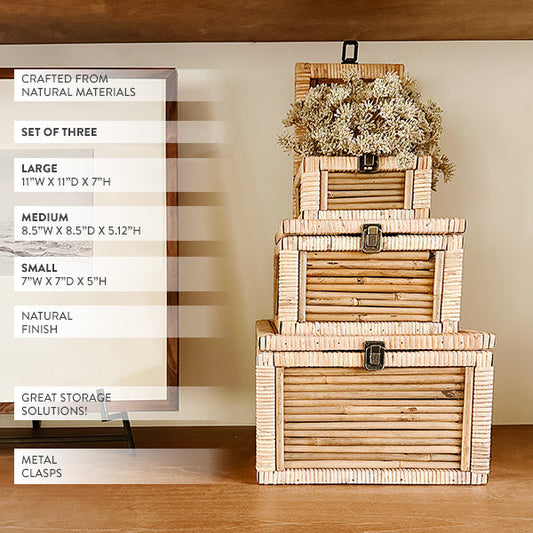 Woven Storage Boxes with Metal Clasps, Set of 3