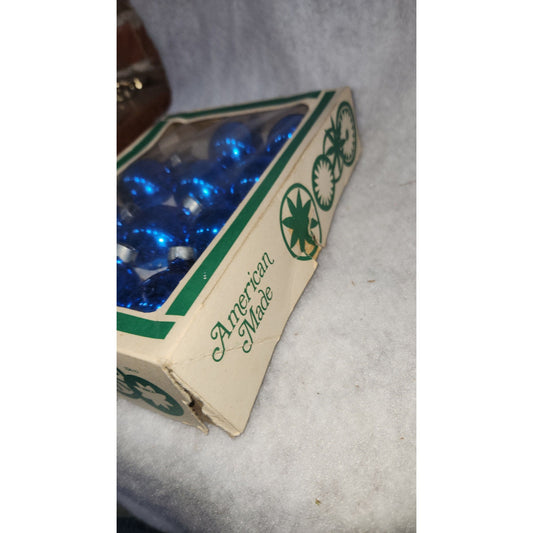 Vintage Box of 10 Blue Glass Ornaments Possibly Coby bo12