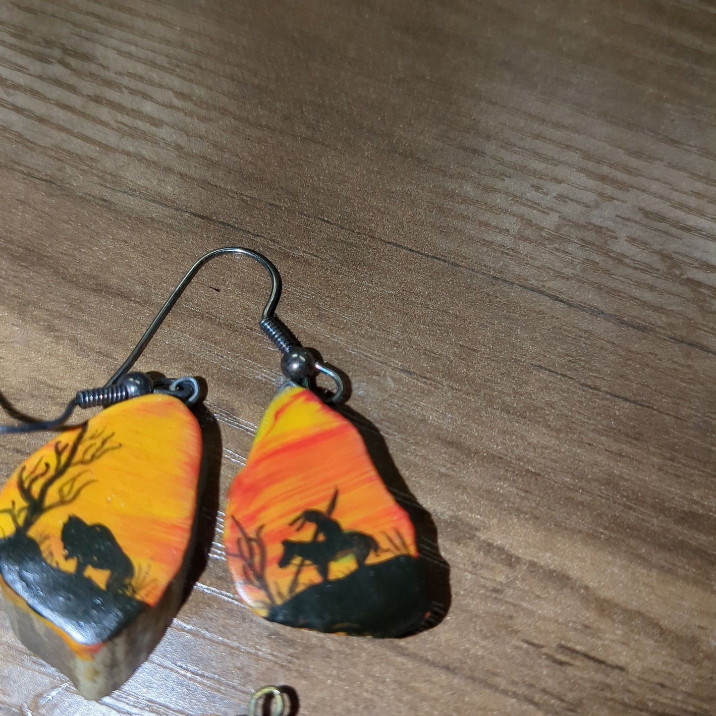 Hand-Painted Deer antler earrings and necklace pendent