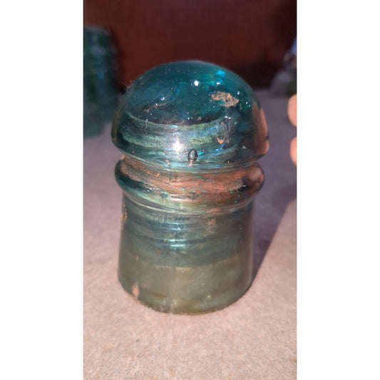 Vintage Insulator Aqua Blue Green Glass Double Star Embossed Pony Telephone si8