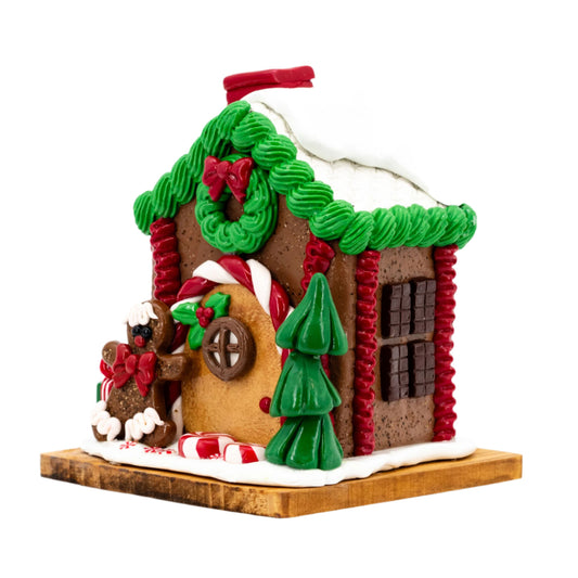 Small Gingerbread House | White & Green Roof | Clay Art Originals