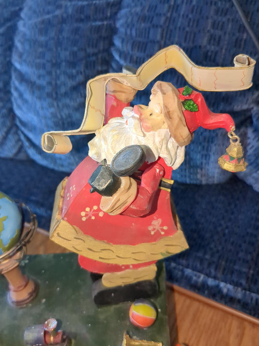 Saint Nicholas Square animated music box with Santa rocking, spinning glove and the elf just watching s49