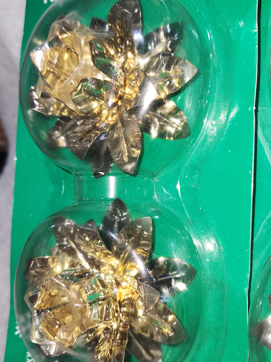 Vintage JoyBrite Poinsettia Taper Candle Holders Gold Silver NIP NOS