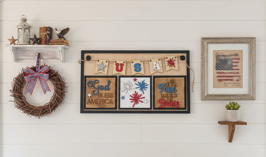 Patriotic Memorial Day Independence Day 4th of July Insert Kit for Interchangeable Frame Can Fit Arch, Rectangle, or Square Frame FRAMES SOLD SEPARATELY