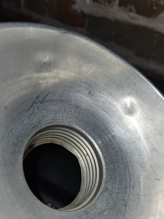 Antique Primitive Metal Funnel Riveted Handle Screw Threaded Bottom alu298