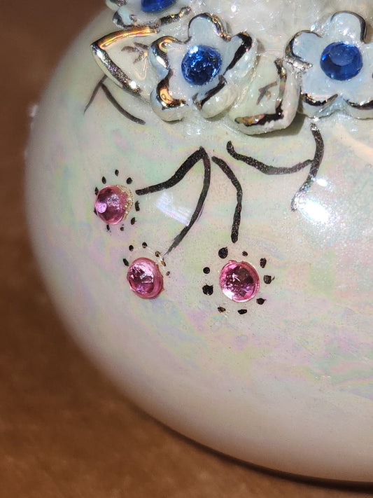 Vintage Porcelain Egg with 3D Lamb Butterfly Flowers and Leaves Gold Accents. Eg9