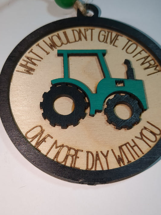 Ornament or car charm memorial memorial with green tractor