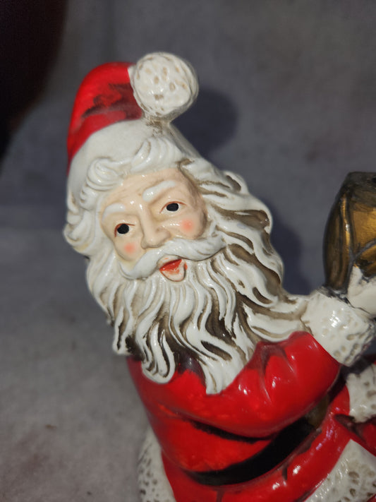 Vintage Paper Mache Santa Candle Holder Figures Japan Sticker JUST ONE sn89