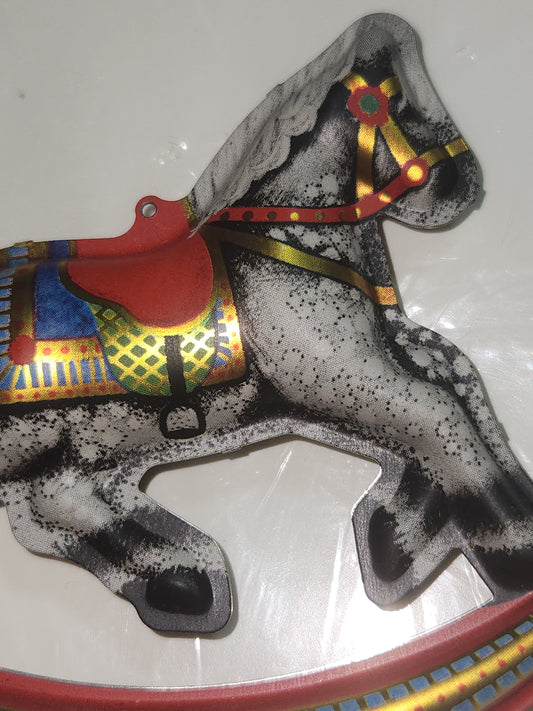 Vintage Hallmark Keepsake Ornament Pressed Tin Rocking Horse 1983