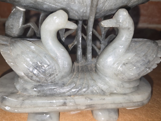 Vintage Sculptured Statue Swan Duck Flower Pen Holder Possibly Soapstone AS IS 6" ssj1