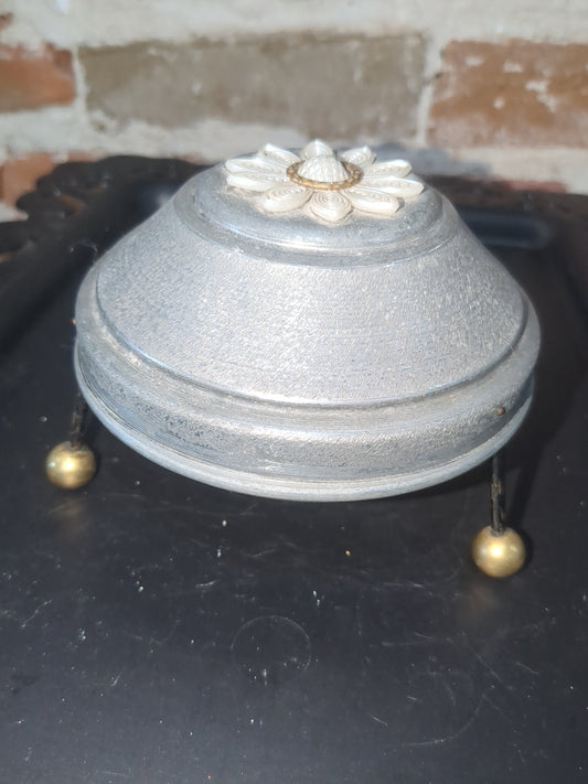 Antique music powder box metal on stand mb89