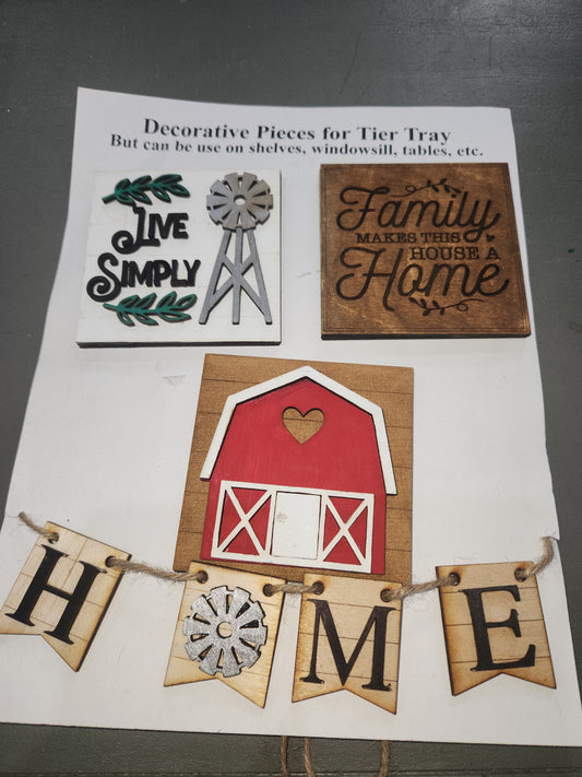 Tier Tray Decorations Handcrafted Home Barn Family Small Set tth1