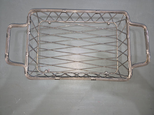 Vintage Woven and Banded Silverplated Wire Rectangle Basket sp81