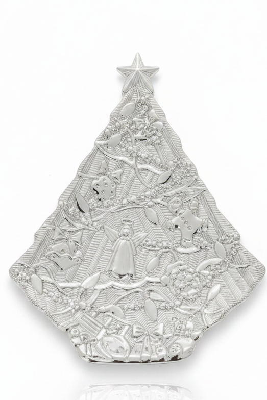 Vintage Gorham Silver Tone Metal Christmas Tree Treat dish