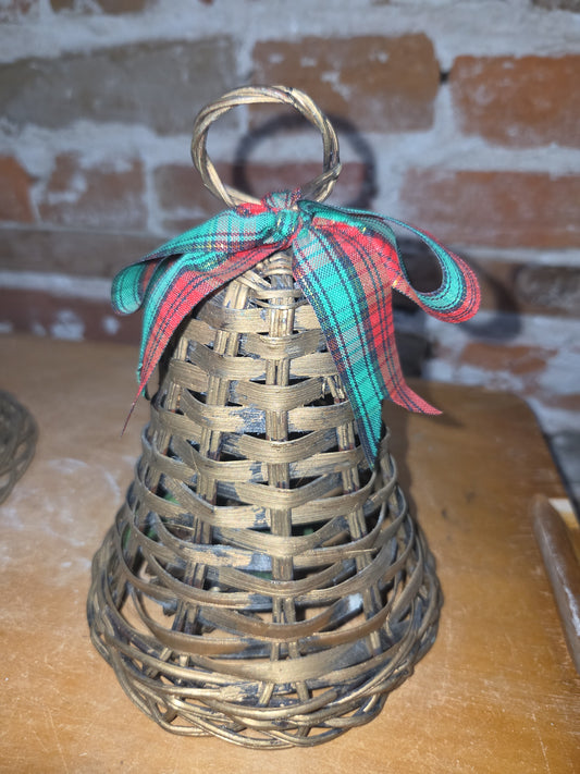 Vintage Wicker Bells Gold Unmatching Set of 2