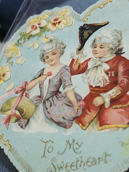 Antique Die Cut Valentine Card 1902 Heart Shape Victorian Couple To My Sweetheart