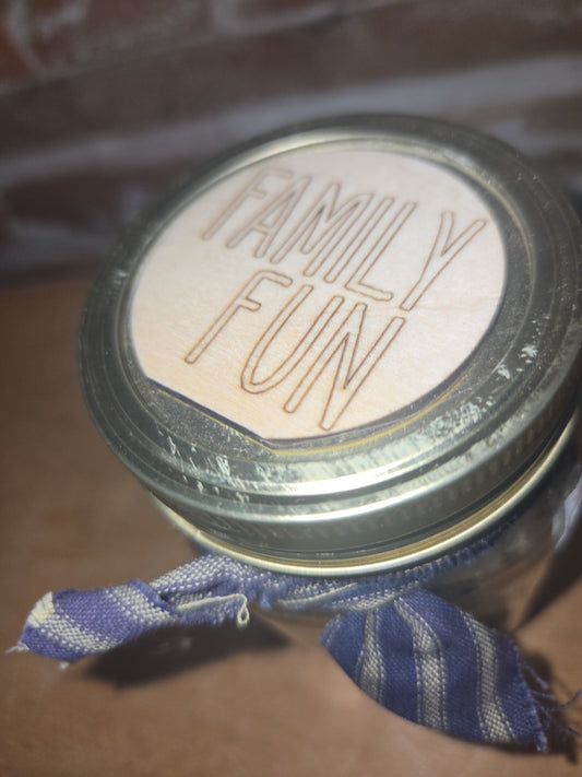 Family Fun Pick an Activity Jar with Blue & Tan Ribbon ffj4