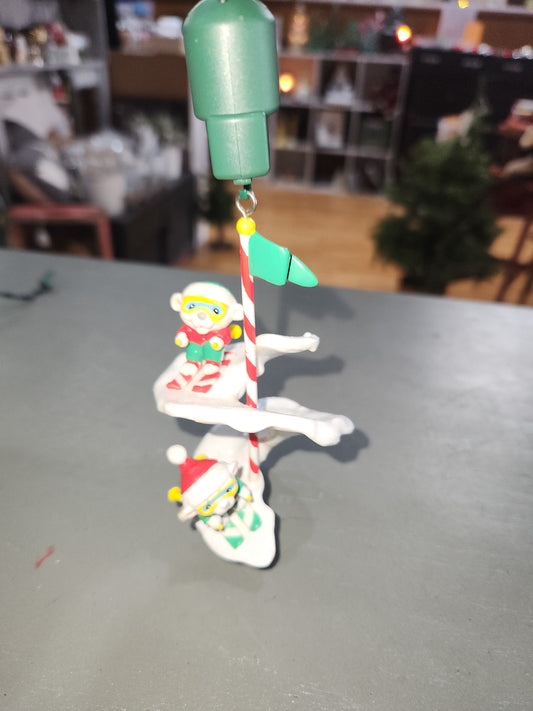 Vintage Noma OrnaMotion Rotating Christmas Ornament Ski Race 1989 With Motor
