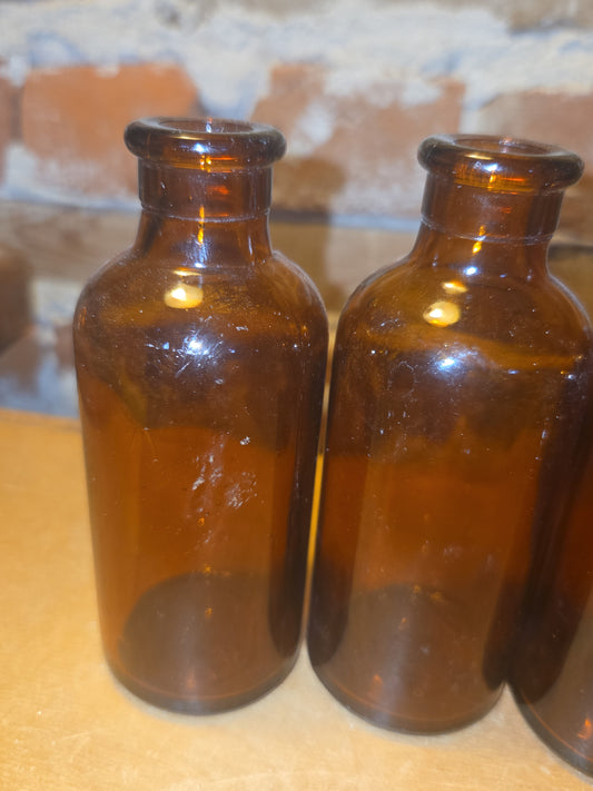Vintage Medicine Bottle Amber Glass Set of 4 No lids vmb44