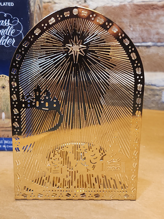 Vintage Gold Plated Brass Candle Holder Nativity Wisemen in Orginal Box No Makers Name Seen N65