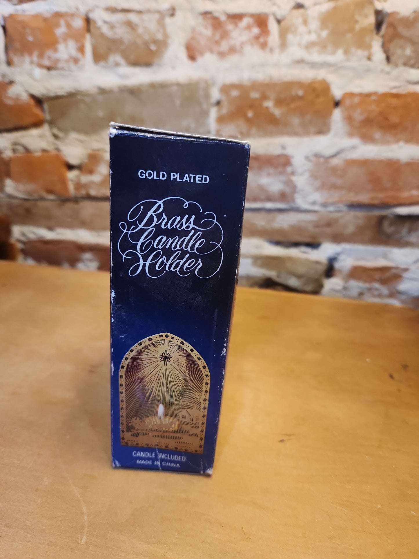 Vintage Gold Plated Brass Candle Holder Nativity Wisemen in Orginal Box No Makers Name Seen N65