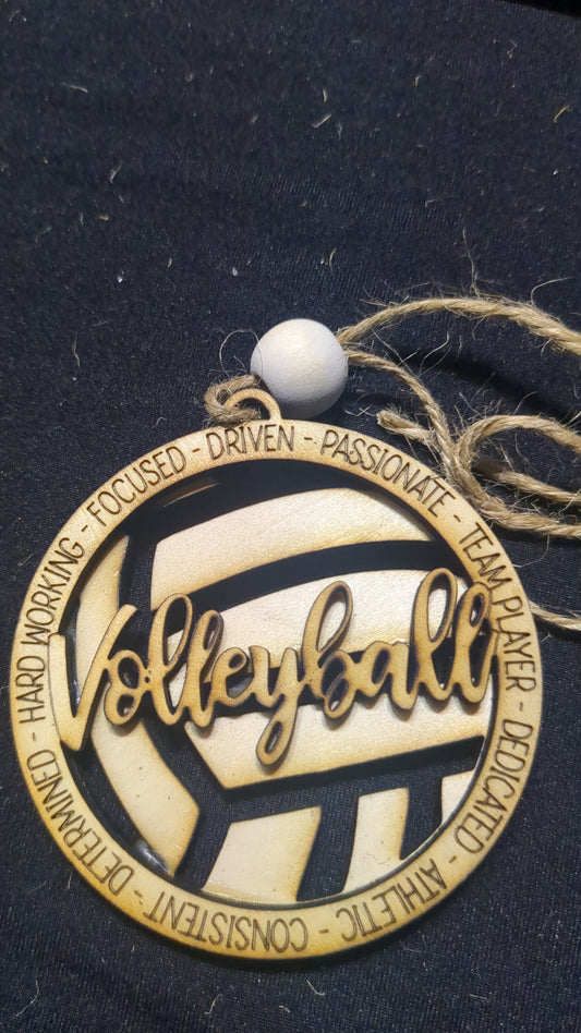Wooden ornament or car charm. Volleyball