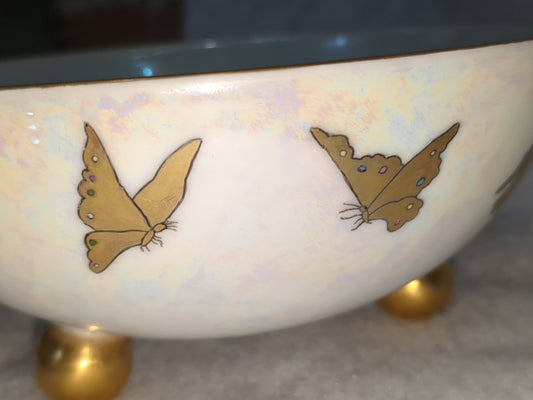 Antique Royal Rudolstadt Prussia iridescent gold trimmed gold butterfly gold footed bowl bwl54