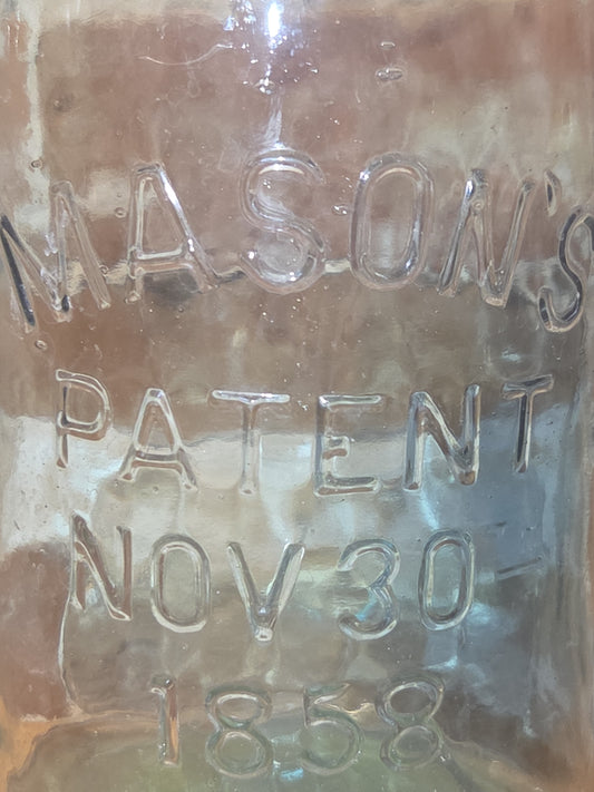 Vintage Mason's Jar Patent Nov 30th 1858 Aqua Glass Zinc Lid jar99