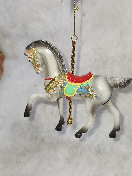 4" Resin Carousel Ornament gray dapple prancing horse orc1