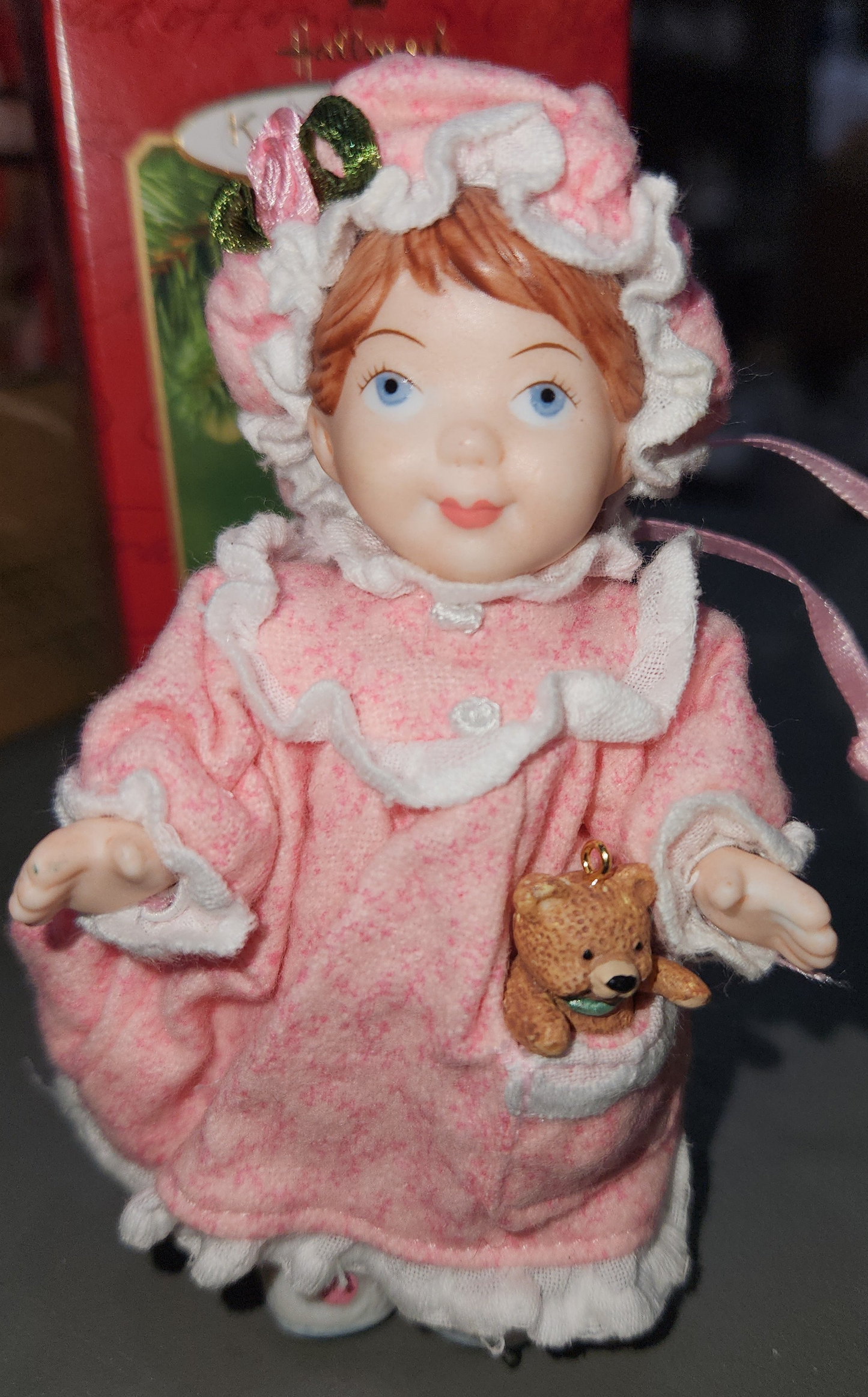 Vintage Hallmark Keepsake Ornament Mistletoe Miss First in Mistletoe Miss Series Set of 2 Doll & Teddy 2001