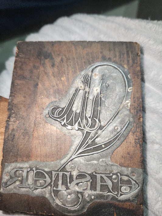 Vintage Wood Metal Newspaper Print Block Printer's Press Easter Lily 2 Blocks pb2e