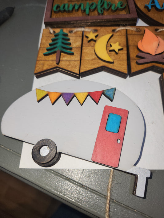 Tier Tray Decorations Handcrafted Camping Camper Adventure Campfire ttm1