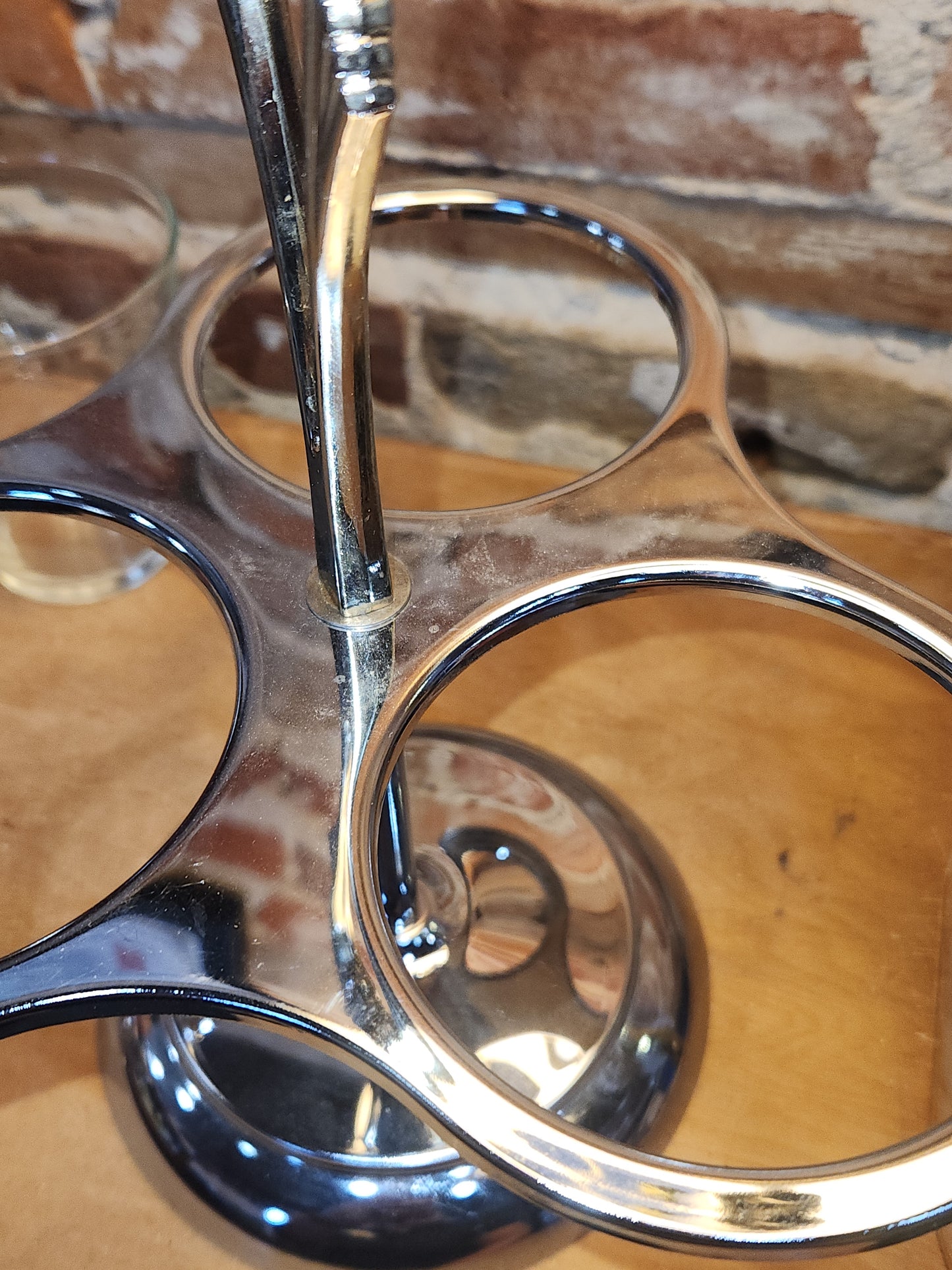 Kromex Three Cup Glass and Metal Condiments Lazy Susan kit21