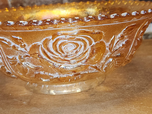 Vintage Carnival Glass Imperial Bowl Open Rose Pattern Scalloped Edge rp8