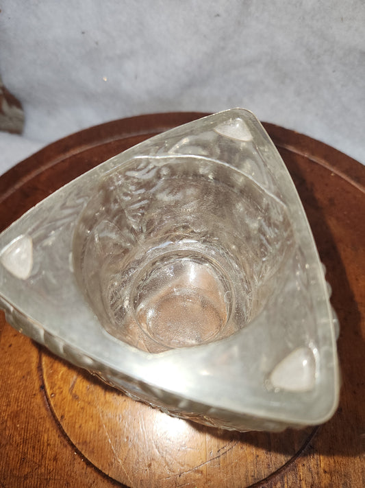 Avon Pressed Glass Triangle Shaped Clear Swirl candle holder vase Collectible av919