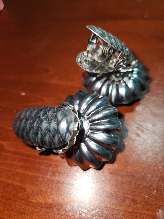 Vintage Silver Metal 2" Pinecone Christmas Tree Clip On Candle Holders Lot of 12 chr980