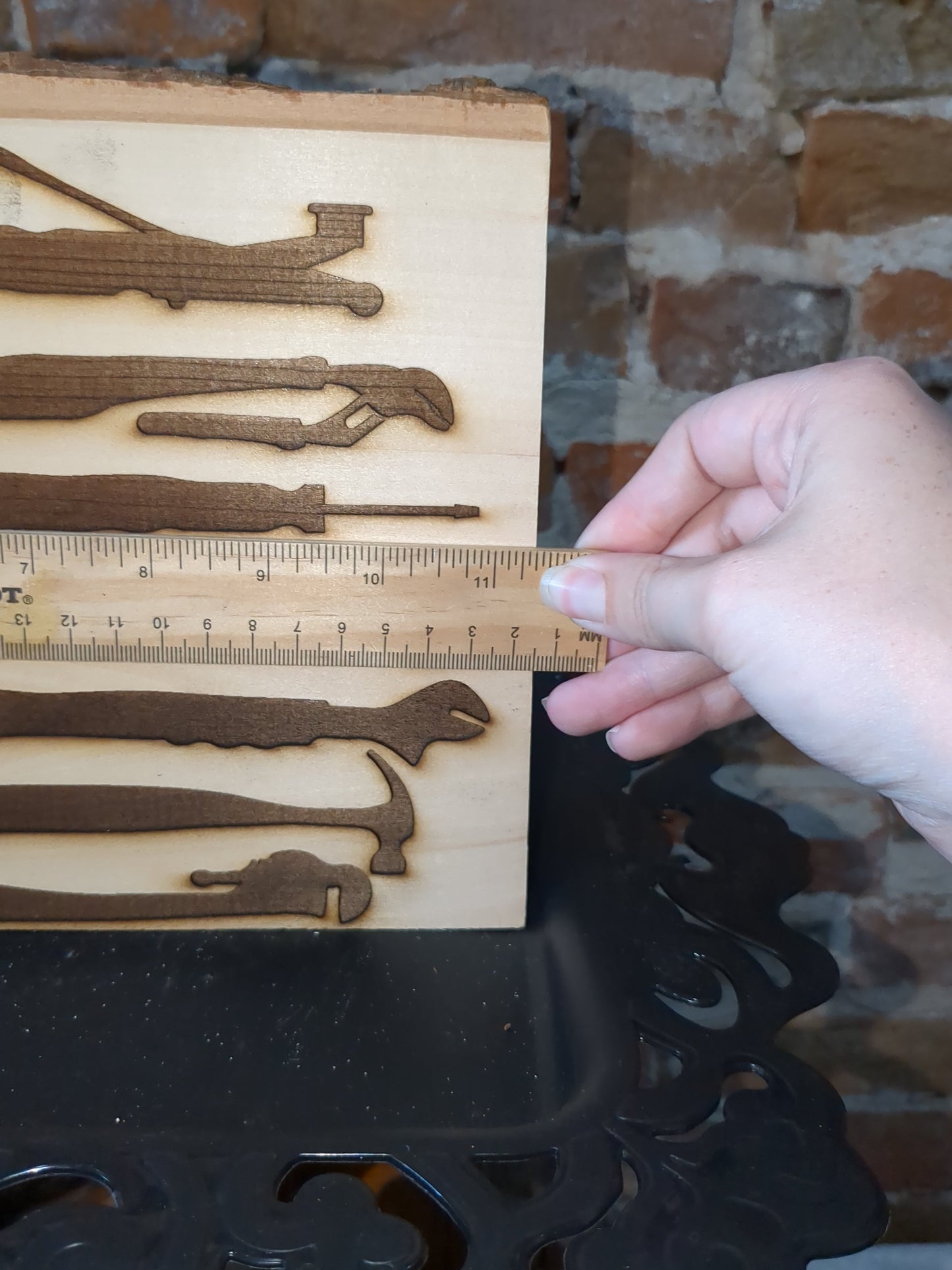 Live edge slab balsa wood mechanics flag laser engraved ew55