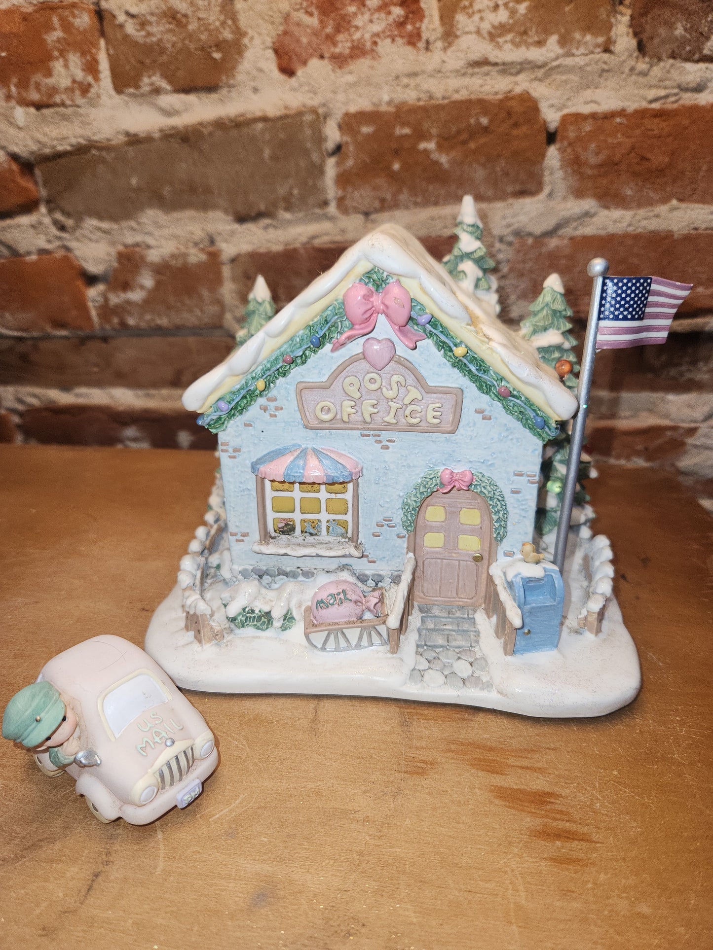 Vintage Hawthorne Village Precious Moments Holly Day Greetings Post Office and Post Car pm3