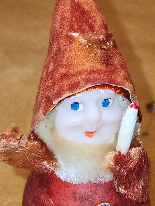 Vintage elf Gnome Santa Spun Cotton Holding Candle Japan AS IS elf67